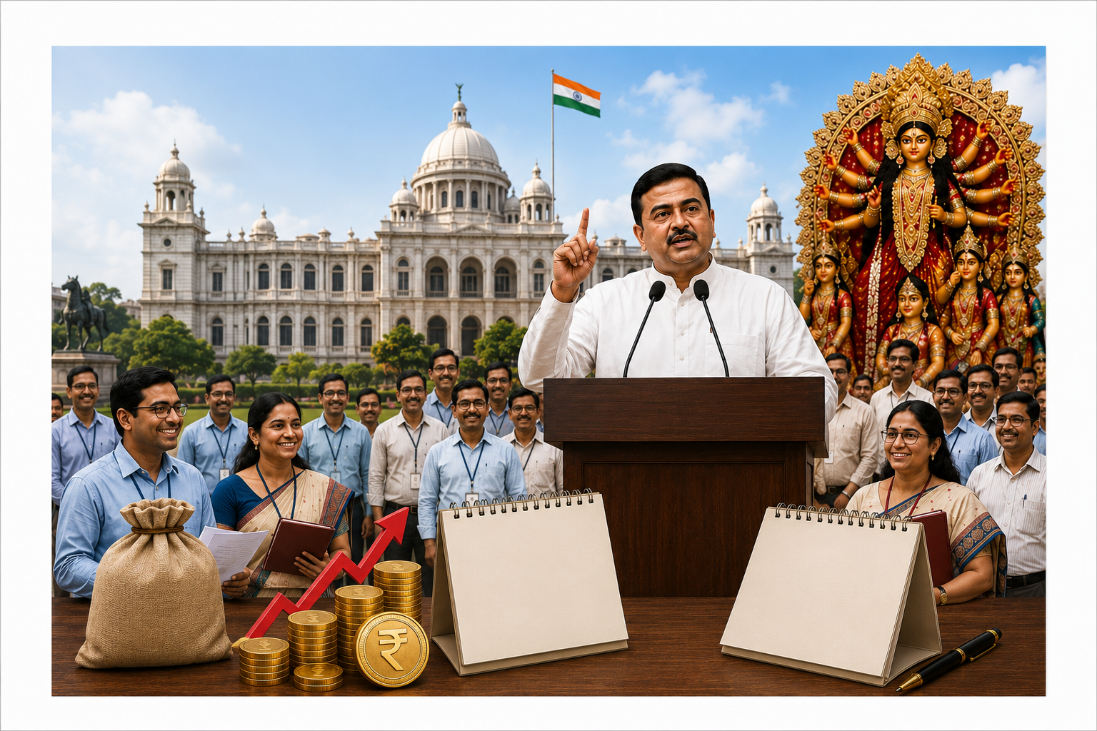 রাজ্য সরকারি কর্মীদের জন্য ২০ শতাংশ ডিএ ঘোষণা মুখ্যমন্ত্রী সুভেন্দু অধিকারীর, পুজোর আগেই মিলবে বর্ধিত বেতন রাজ্য সরকারি কর্মীদের ২০ শতাংশ ডিএ ও অ্যাডভান্স মাইনে ঘোষণাকে কেন্দ্র করে সংবাদভিত্তিক থাম্বনেইলে মুখ্যমন্ত্রীর ভাষণ