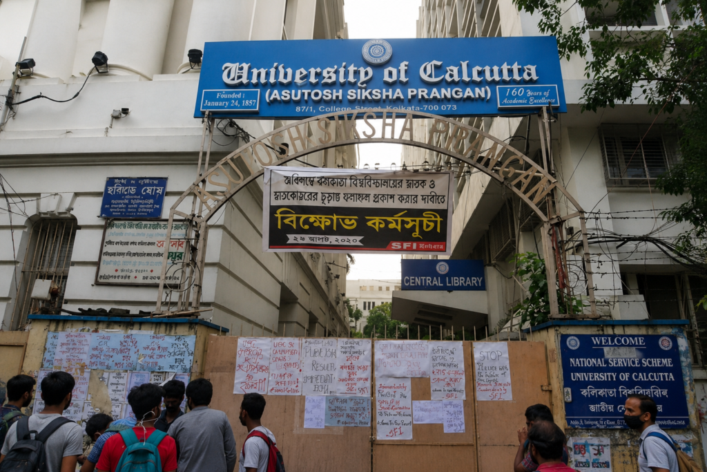CU: যোগ্য শিক্ষক ও পরিকাঠামোর ঘাটতির প্রশ্নের মধ্যেই ষষ্ঠ সেমেস্টারের পর Exit Option নিয়ে প্রশ্ন?, কলকাতা বিশ্ববিদ্যালয়ের সিদ্ধান্ত ঘিরে নতুন আলোচনা কলকাতা বিশ্ববিদ্যালয়ের আশুতোষ শিক্ষা প্রাঙ্গণের প্রবেশপথে শিক্ষার্থীদের উপস্থিতি