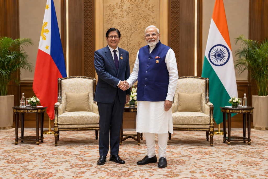 BRICS: ব্রিকস সম্মেলনের ফাঁকে মোদী-মার্কোস বৈঠক, জন্মদিনের শুভেচ্ছার পাশাপাশি জোরদার হচ্ছে ভারত ফিলিপিন্স সম্পর্ক নয়াদিল্লিতে ব্রিকস সম্মেলনের ফাঁকে ভারতের প্রধানমন্ত্রী নরেন্দ্র মোদী ও ফিলিপিন্সের প্রেসিডেন্ট ফার্দিনান্দ মার্কোস জুনিয়রের করমর্দনের দৃশ্য।